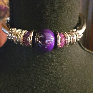 Purple Beaded Silver Bracelet, Necklace, Bicep 💪 Band